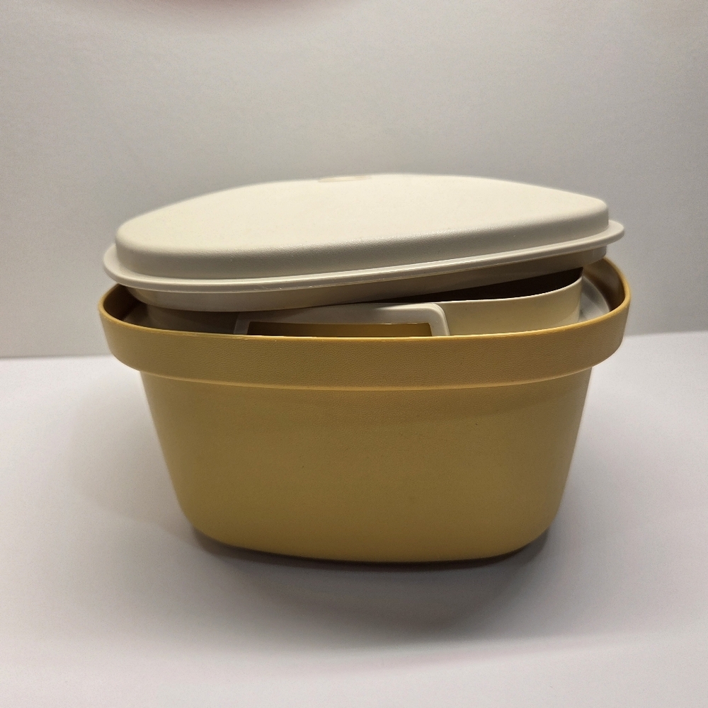 Tupperware Steam N Store 888 Harvest Gold and Ivory Vintage Kitchen Collectible